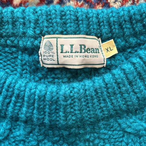 LL Bean VTG Cable Knit Fisherman Sweater Green Size XL Heavyweight Pockets Wool - Picture 4 of 5